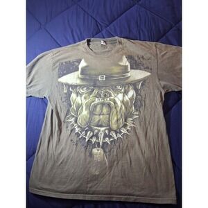 Mens Bulldog Campaign Hat Graphic T-Shirt Olive Brown Short Sleeve Crew Neck L